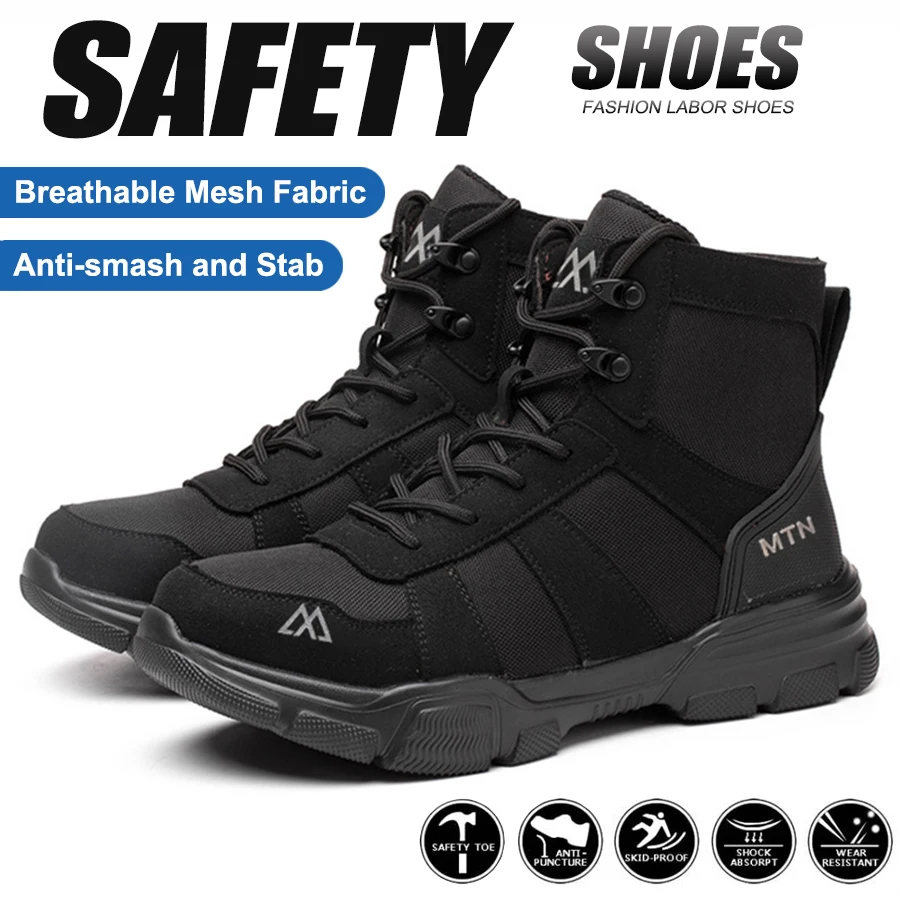 

Indestructible Safety Shoes Man Lightweight Durable Steel Toe Work Boots Comfortable Breathable Men's Tactical Boots