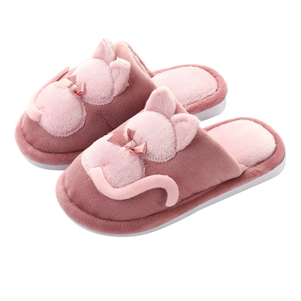 

1Pair Cartoon Cat Shape Kids Slippers Watermelon Red Size 21 Warm Cotton Semi Enclosed Winter Slippers Home Use
