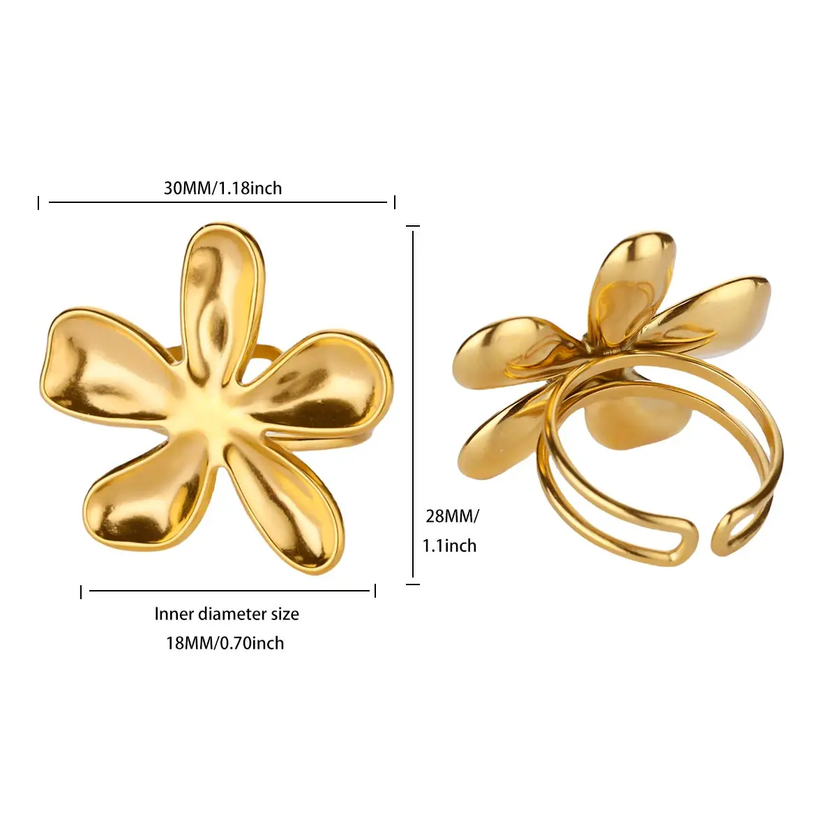 الفولاذ المقاوم للصدأ زهرة خواتم للنساء الفتيات 18K مطلية بالذهب زهرة حلقة مفتوحة 2025 العصرية الجديدة مجوهرات مقاومة للماء هدايا الزفاف