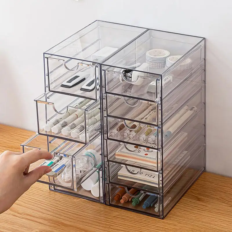 

Acrylic Desktop Organizer Box Drawer Style Stationery Storage Student Dormitory Desk Clutter-Free Solution Rectangular Shape