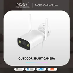 MOES-cámara inteligente para exteriores, dispositivo con detección de movimiento, Sonido HD de 3MP, visión nocturna a todo Color, resistente al agua, Audio bidireccional, Monitor de seguridad