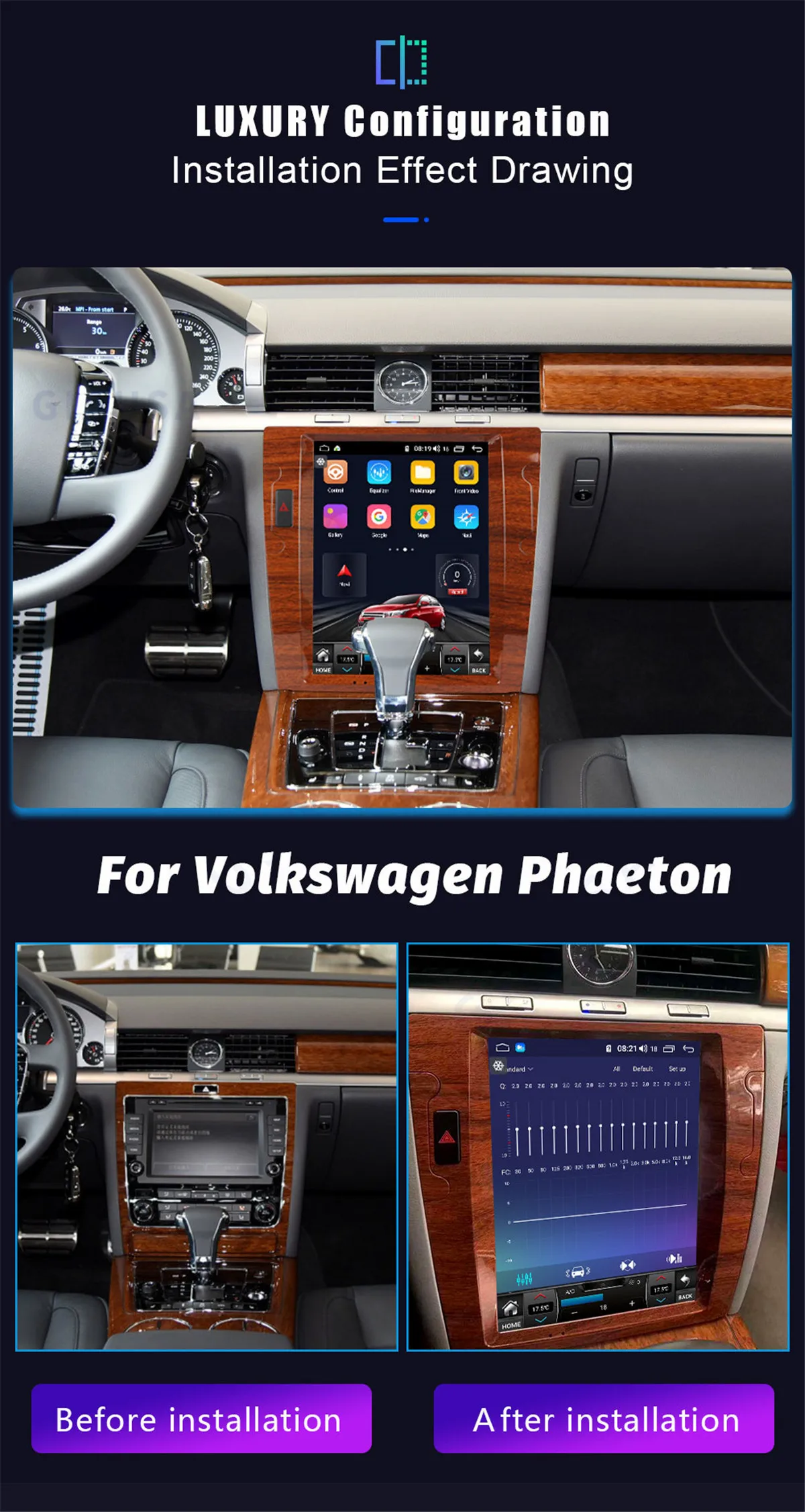 Android 13.0 8+128G PX6 Car Radio For Volkswagen Phaeton 2003-2013 Vertical Tesla Screen With DSP Carplay Multimedia Player