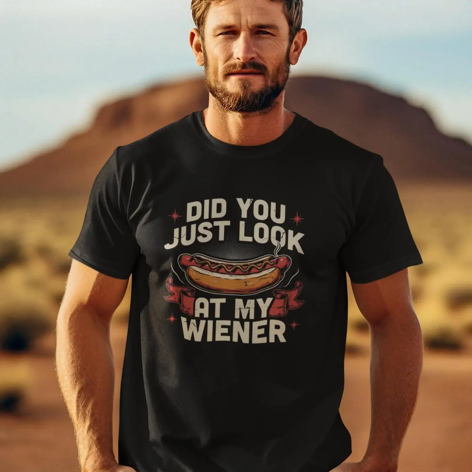 Funny Hot Dog T Shirt Did You Just Look at My Wiener Novelty Pun for Couples Humor vintage Washed homme Top For Everyday Wear