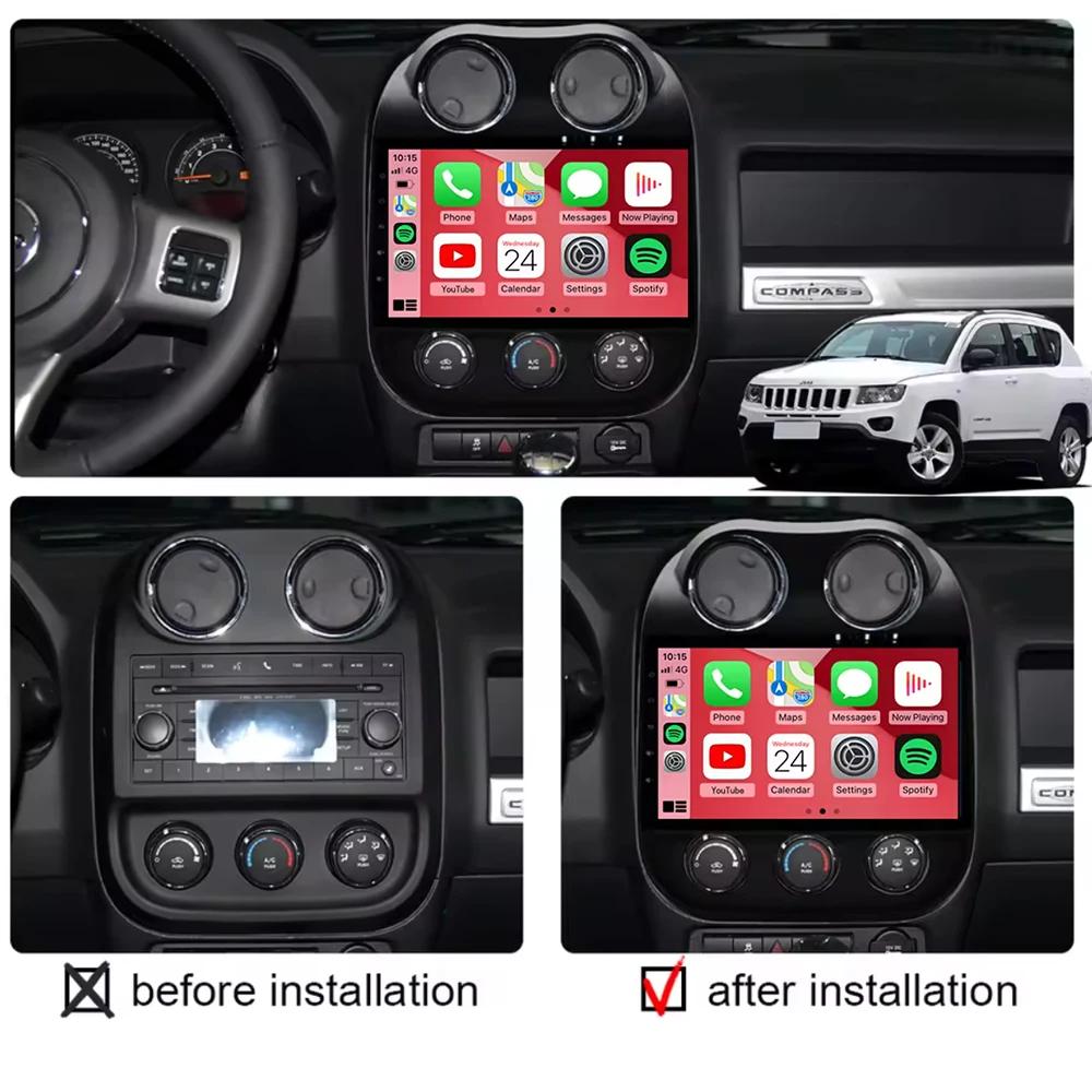 Android 14 Carplay Auto For Jeep Compass Patriot 2010-2016 Car Radio Multimedia Video Player Navigation GPS  No 2Din 2 Din DVD