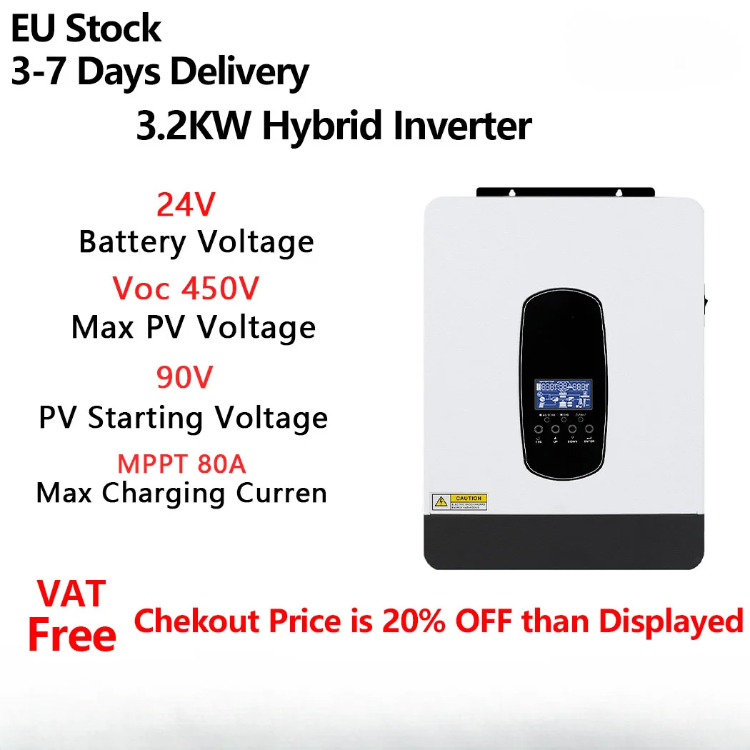 3200W Hybrid Solar Inverter 24V AC230V Off-Grid Pure Sine Wave Inversor MPPT 80A  Solar Charger,PV 55-450V In Support WIFI