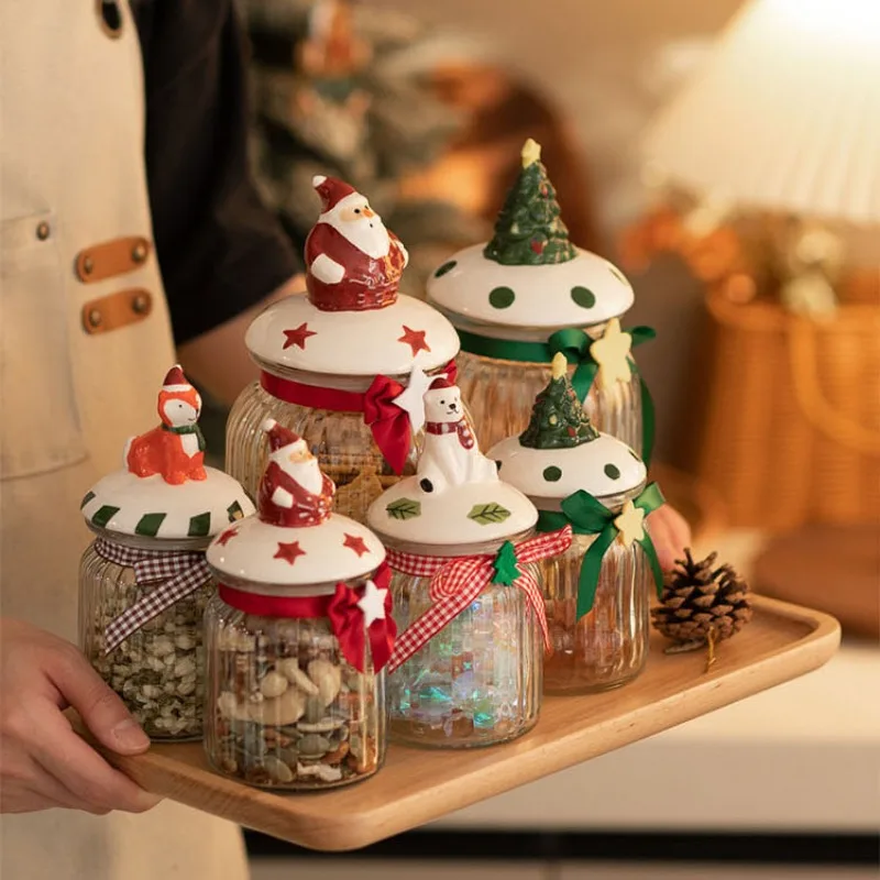 Transparent Glass Dessert Candy Box Christmas Tree Santa Chocolate Nuts Snacks Storage Box Wedding Party Favors Gifts Dispenser