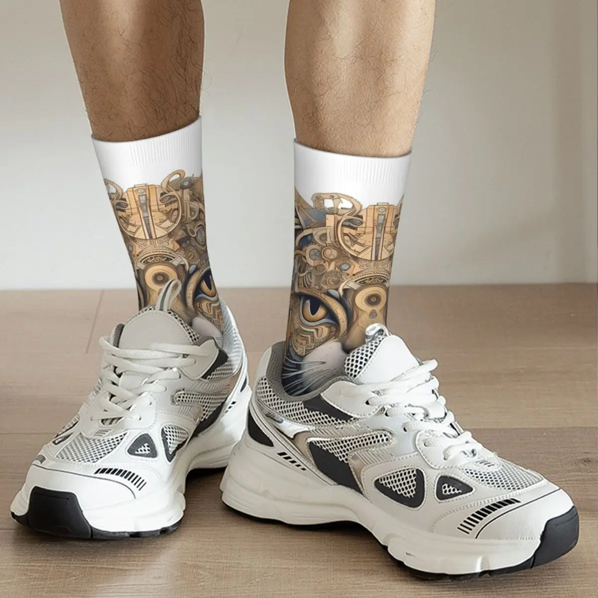 Steampunk Cat In A Mechanical Suit Socks Harajuku High Quality Stockings All Season Long Socks for Unisex Valentine's Day Gifts