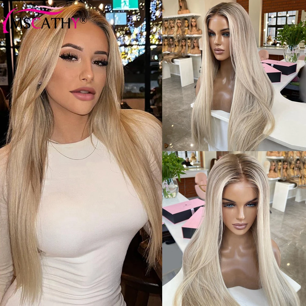 

200% Density Beige Blonde 13X4 Lace Front Wig Brazilian Human Hair Preplucked Transparent Ombre Colored Lace Frontal Wigs