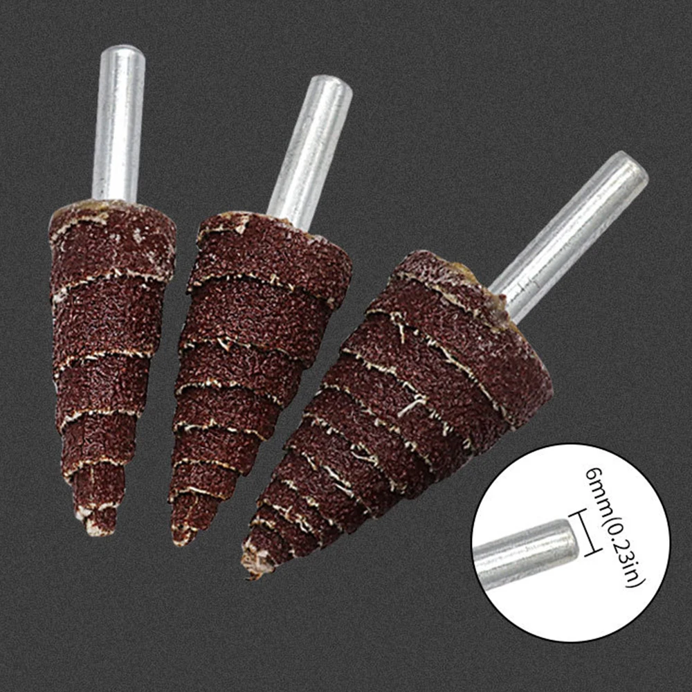Cabezal de molienda 4 en 1, vástago de 6MM, cabezal de molienda de cono cónico, ruedas de aleta de papel de lija de 15/20/25/30mm, accesorios de herramientas de pulido