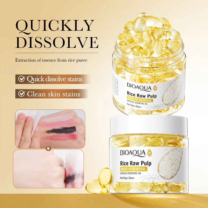 Bioaoua ライス クレンジング オイル カプセル メイク落とし 速溶性フォーミュラ 天然植物ベースのディープ ポア ピュリファイング スキンケア