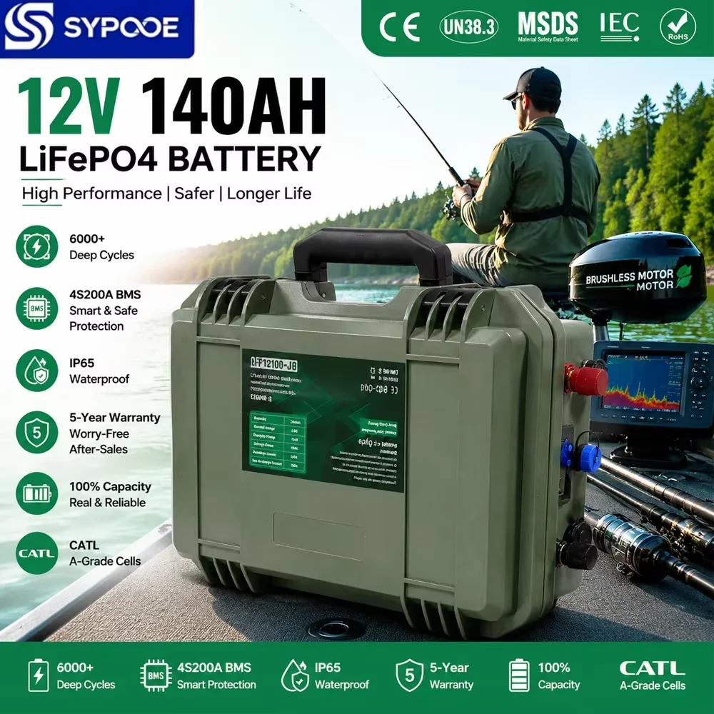 LiFePO4 12V Batterie 100Ah 140Ah 200Ah 1792Wh 24V LFP Batteriepack Tragbar USB QC PD 6000+ Zyklen Bluetooth BMS 100% Grade A IP65 Für 12,8V Angelboot Trolling-Motor Lithium-Batterien EU-Lager