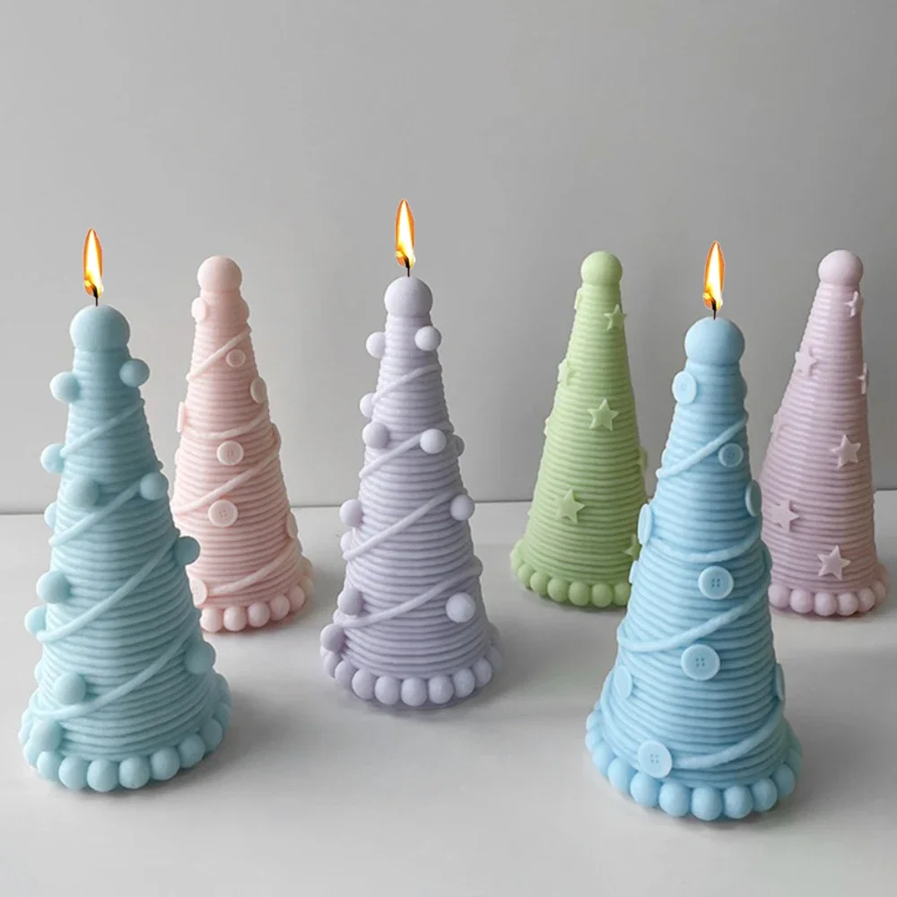 New 3D knitted button Christmas tree Candle mold DIY Christmas decoration crafts resin plaster mold Christmas party gift