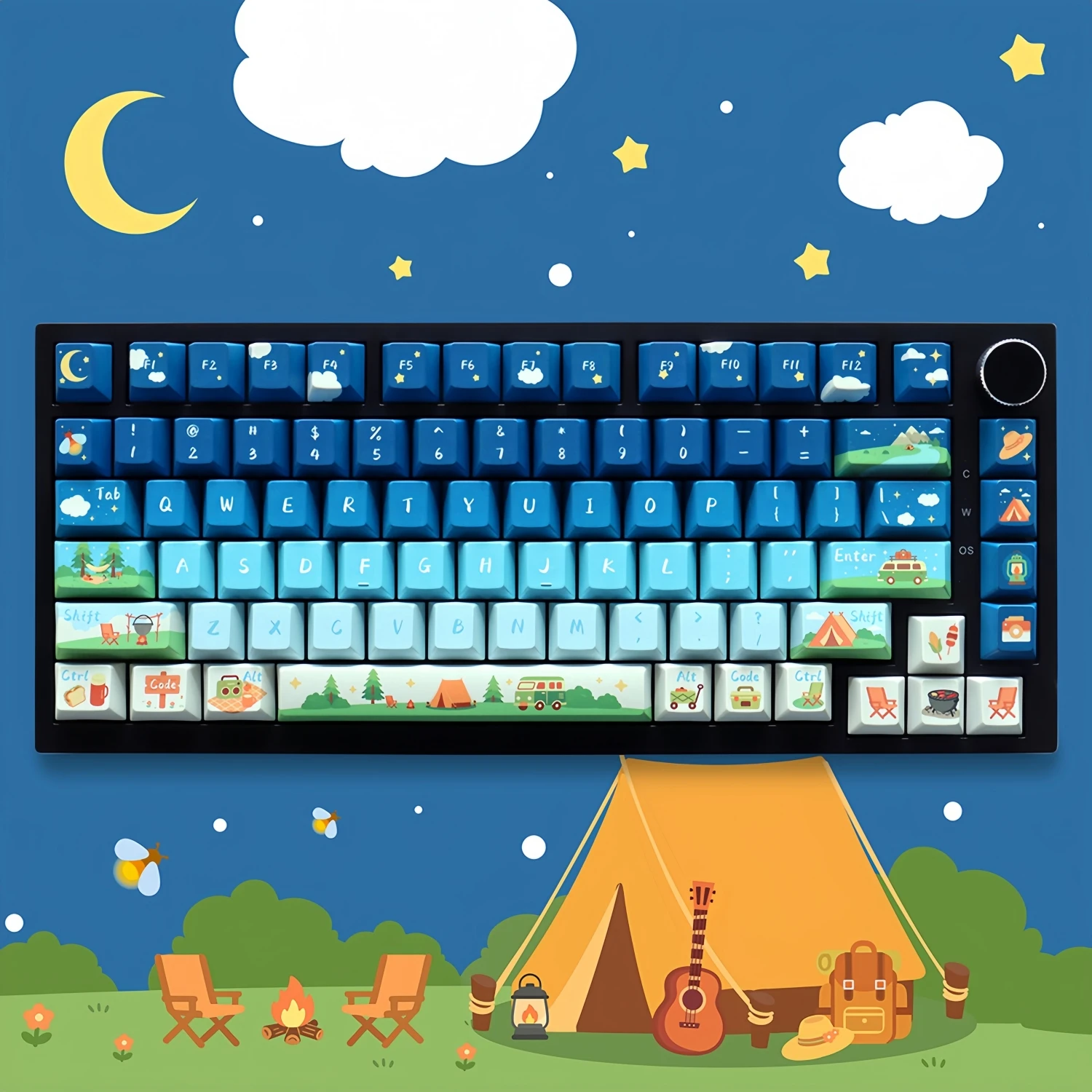 129 Keys Camping Theme PBT Keycaps Dye Sublimation Cute Outdoor Tent Forest Style Key Cap for MX Switch Mechanical Keyboard