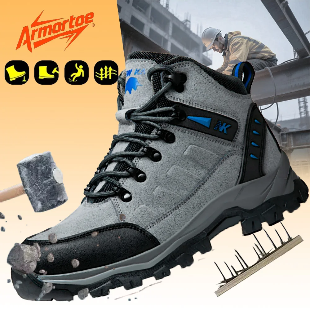 

ArmorToe Steel Toe Work Boots Men Anti-Impact Puncture Proof Slip Resistant Durable Hiking Construction Safety #Armor2758