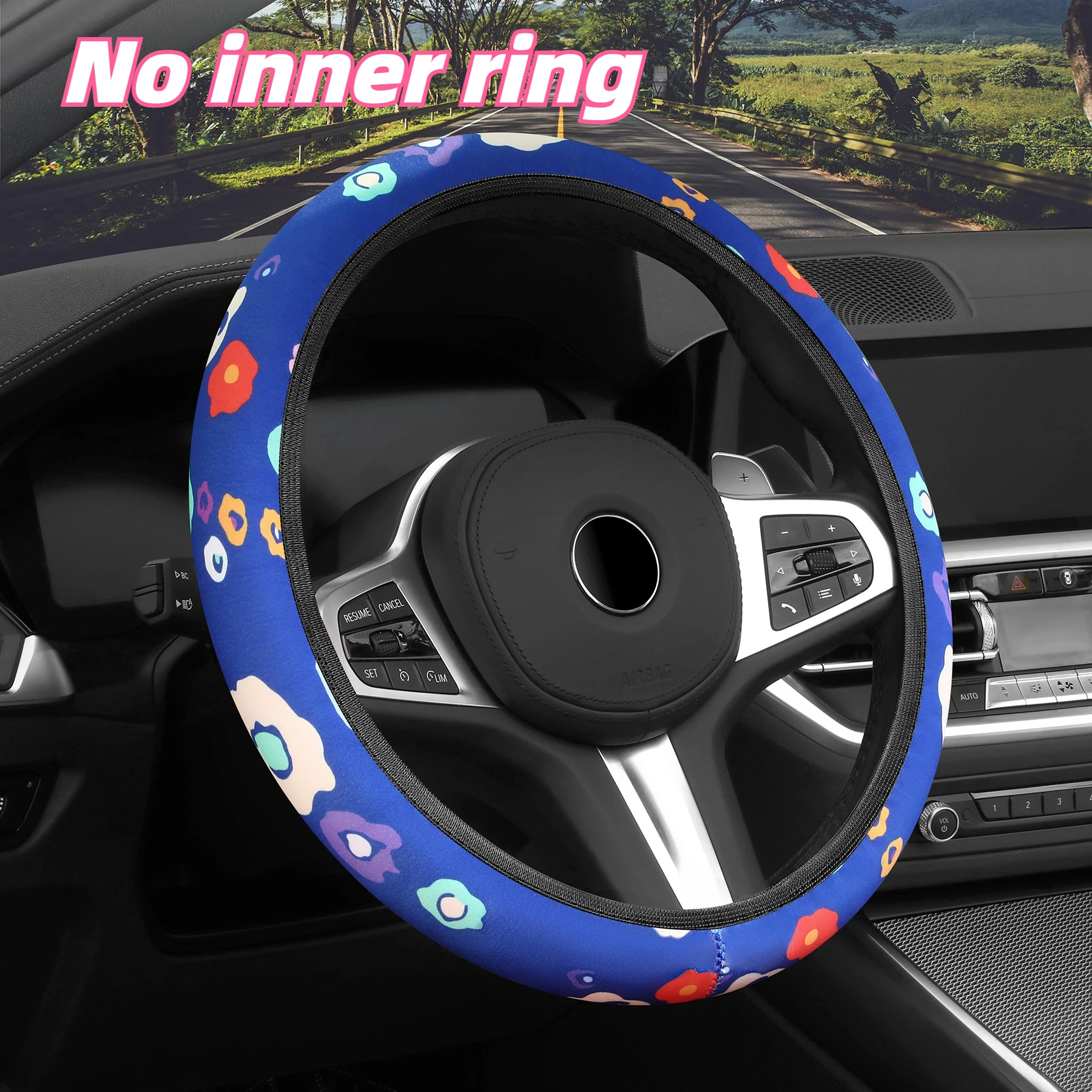 Car steering wheel cover Ultra-Thin Floral Steering Wheel Cover - No Inner Ring Breathable Elastic Non-Slip Auto Handle Cover