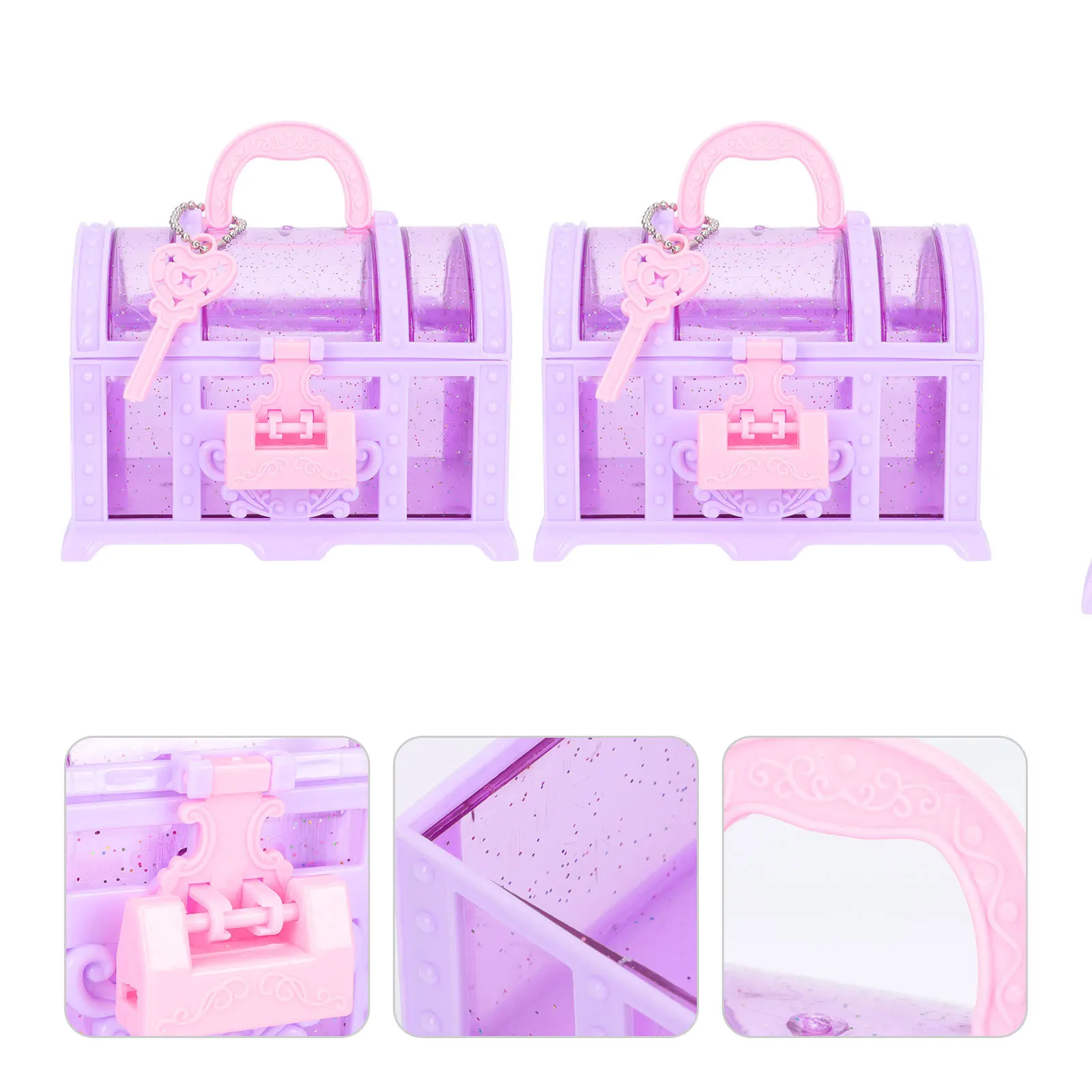 Boîte à bijoux pour enfants, 2 pièces, rangement au trésor de maquillage, conteneur organisatif en plastique pour chambre de filles, utilisation décorative
