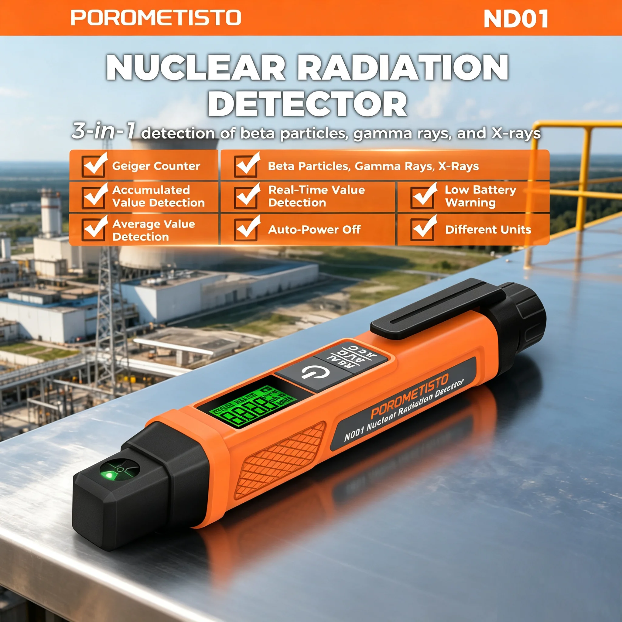 POROMETISTO ND01 Portable Nuclear Radiation Detector Pen REAL/AVG/ACC Geiger Counter for Beta Particles/γ-Rays/X-Rays Testing