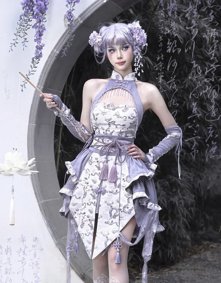 IMU Sales!Blood Supply Punk Japanese Purple Skirt Ribbon Chinese Style Ruffles Lolita Kawaii Sweet Hot Girls Sexy Mini Cake Skir