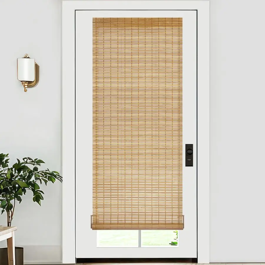 No Tools No Drill Bamboo Roller Shades, Cordless Bamboo Blinds, Light Filtering Roll Up Blinds for Windows, French Door, Porch o