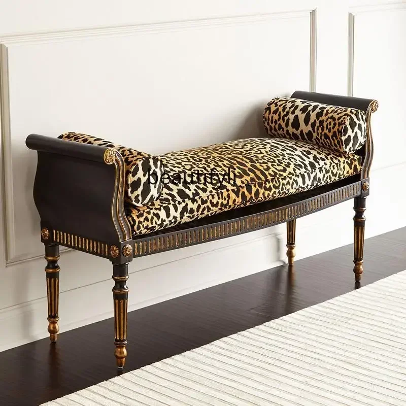 YX American solid wood bedside stool, neoclassical carved dressing stool, French retro shoe changing stool