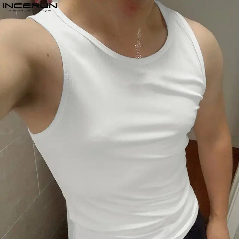 Casual Well Fitting Tops INCERUN Men's Solid Color Pinstripe Sleeveless Vests Streetwear Sports All-match Loose Waistcoat S-5XL - Image 4