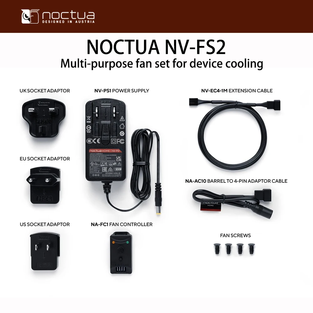 NOCTUA NV-FS2 مجموعة مروحة تبريد الجهاز مع NF-A12x25 مع وحدة تحكم بالمروحة NA-FC1 زيادة الحمل الحراري من المبردات أو السخان