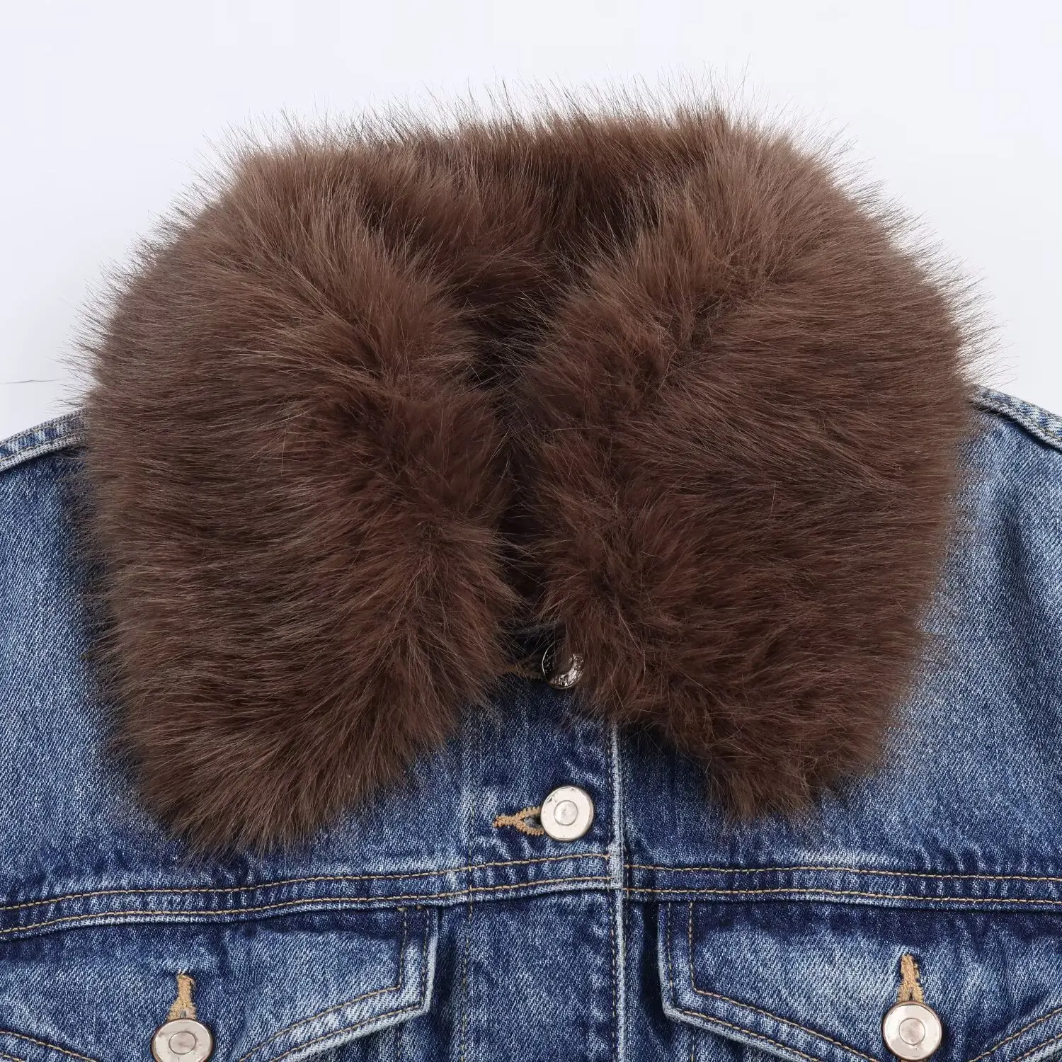 Dark Wash Denim Jacket with Removable Faux Fur Collar Women Cropped Long Sleeve Casual Y2K Korean Fashion Cowboy Coat