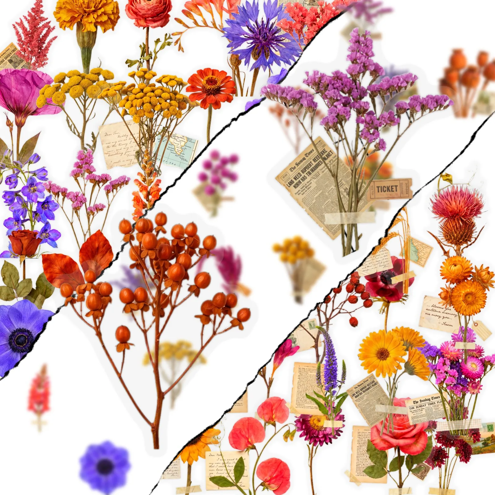 50 Pcs Vintage Floral Transparent PET Stickers Artistic Plant Love Letter Waterproof Decals for Journal Laptop Gift