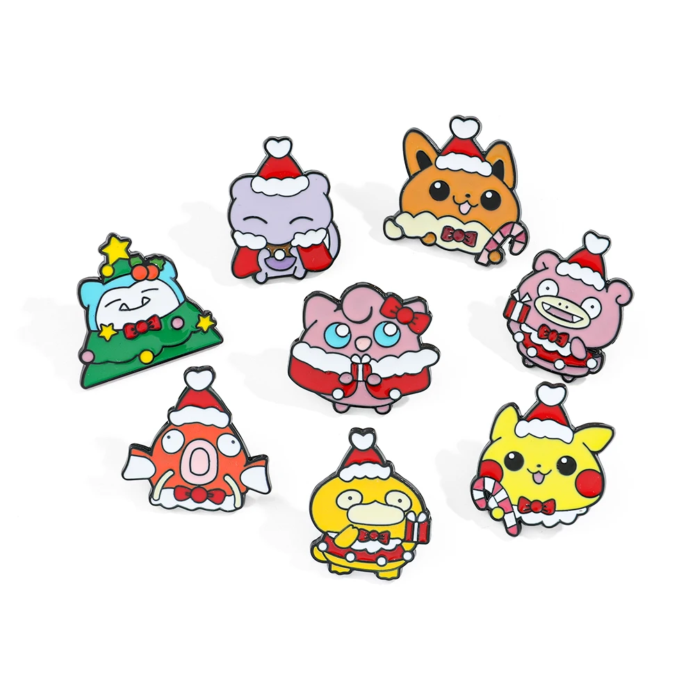 Anime Pokemon Brooch Christmas Cartoon Figure Pikachu Snorlax Psyduck Metal Badge Enamel Pin Xmas Kawaii Jewelry Accessories