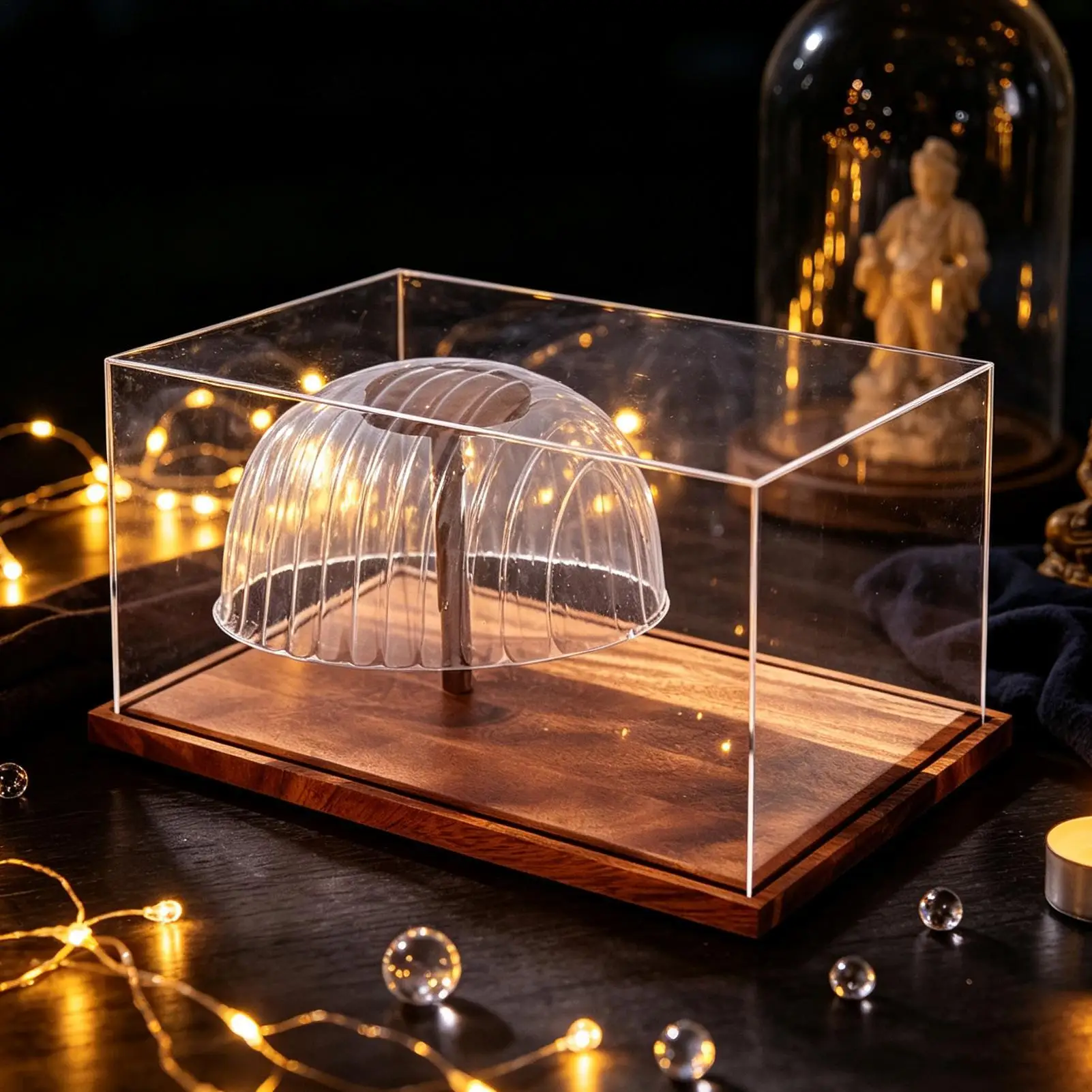 Acrylic Baseball Cap Display Box With Wooden Base Clear Acrylic Dustproof Organizer Signed Hat Storage Box For Signature Cap