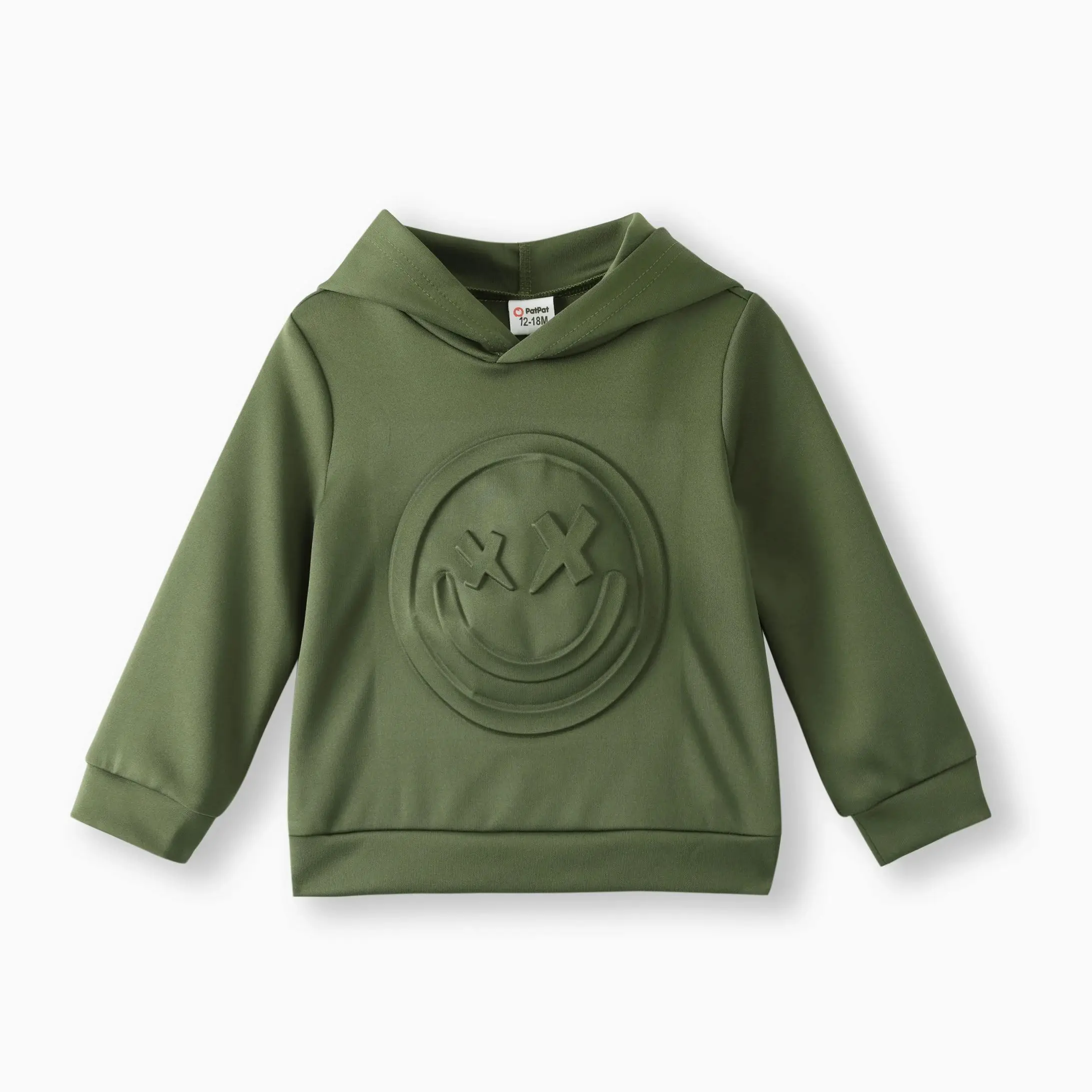 

Patpat Boys Hooded Long Sleeve Smiley Face Print Green Sweatshirt Casual Daily Wear
