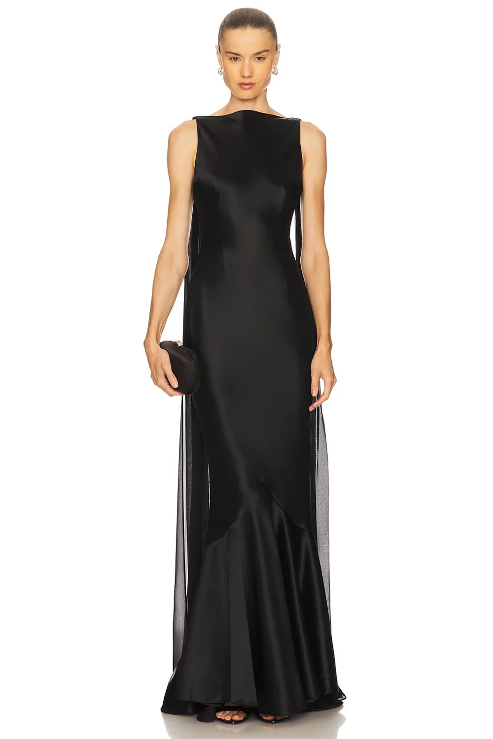 Contessa aangepaste elegante satijnen zeemeermin avondjurk met rugloze capedetail boothals lange formele jurk voor promfeest bruiloft