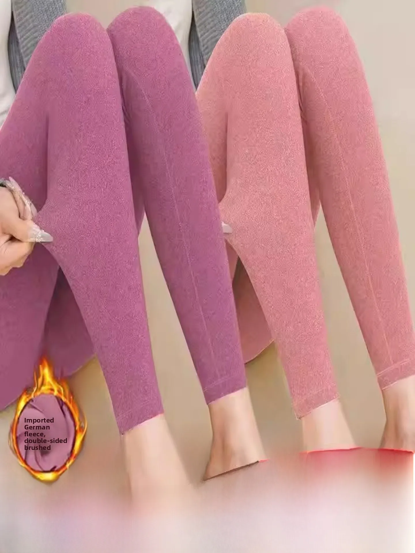 Women's Thermal Double-sided Fleece Leggings High Waist Warm Fleece Lined Slim Fit Casual Long Pants Self-heating Trousers