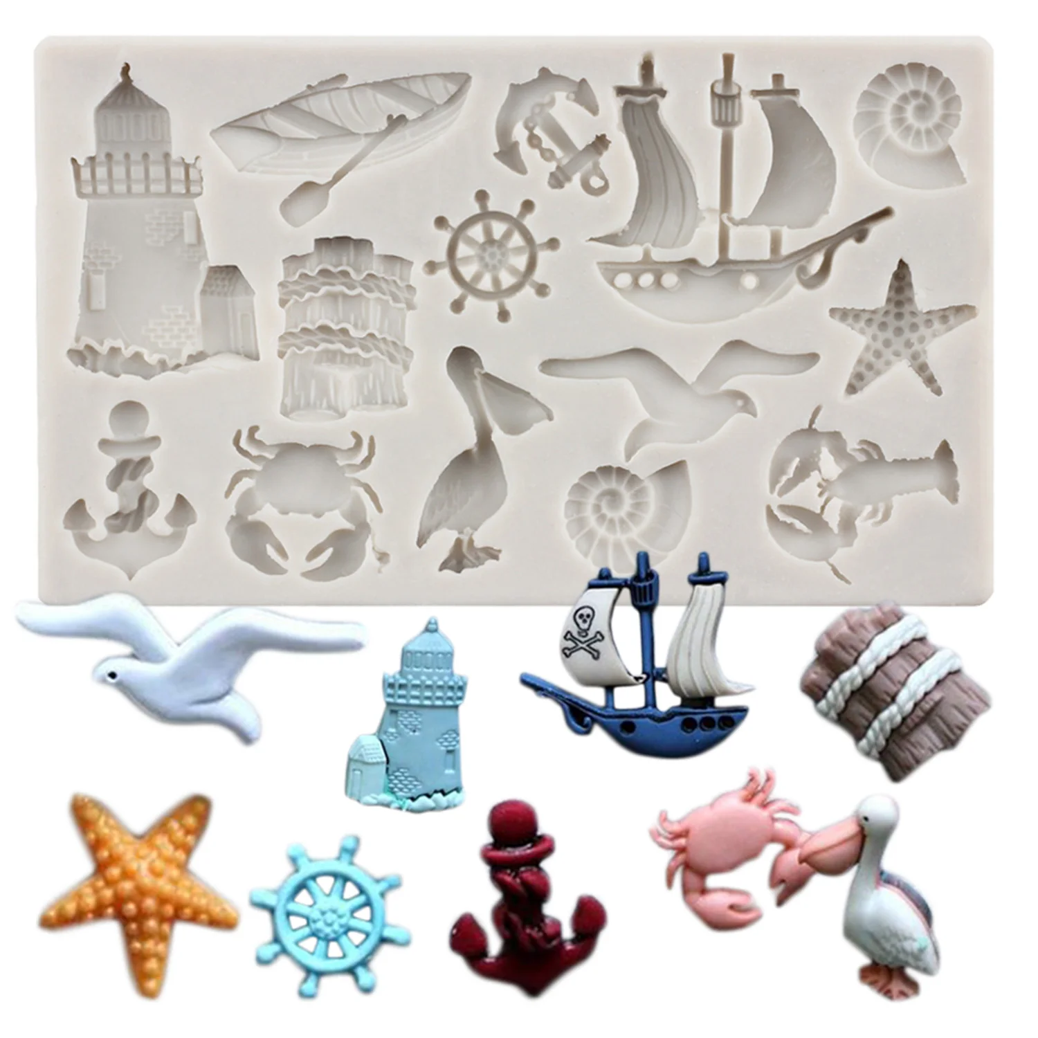 Sailboat Anchor Bird Silicone Mold Sea Animals Cupcake Topper Baby Party Fondant Cake Decorating Tools Chocolate Gumpaste Moulds