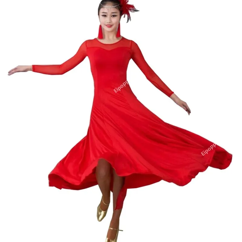 Gaun dansa Ballroom wanita baru kostum kompetisi tari Modern gaun Quickstep wanita Waltz Tango Foxtrot