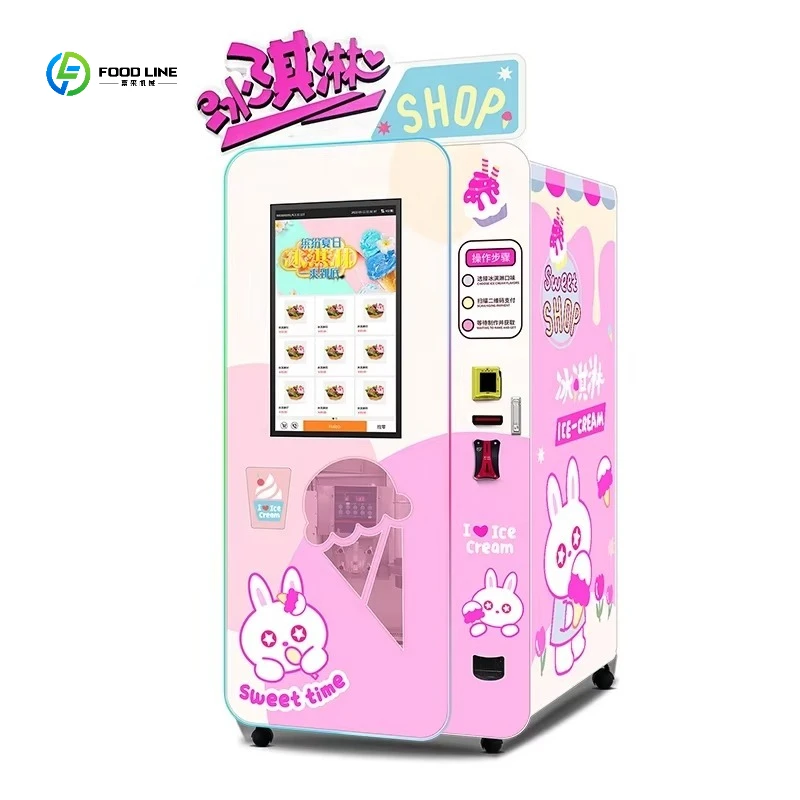 FL Customized Vending Machine Supplier Hot Sale Soft Ice Cream Vending Machine with Multi Flavor Topping and Juice