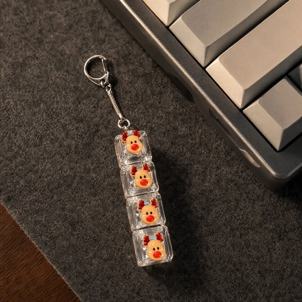 4-Key Decompression Button Cute Glow Design Transparent Dual-Tone Mini Keyboard Pendant Luminous Snowflake Santa Claus