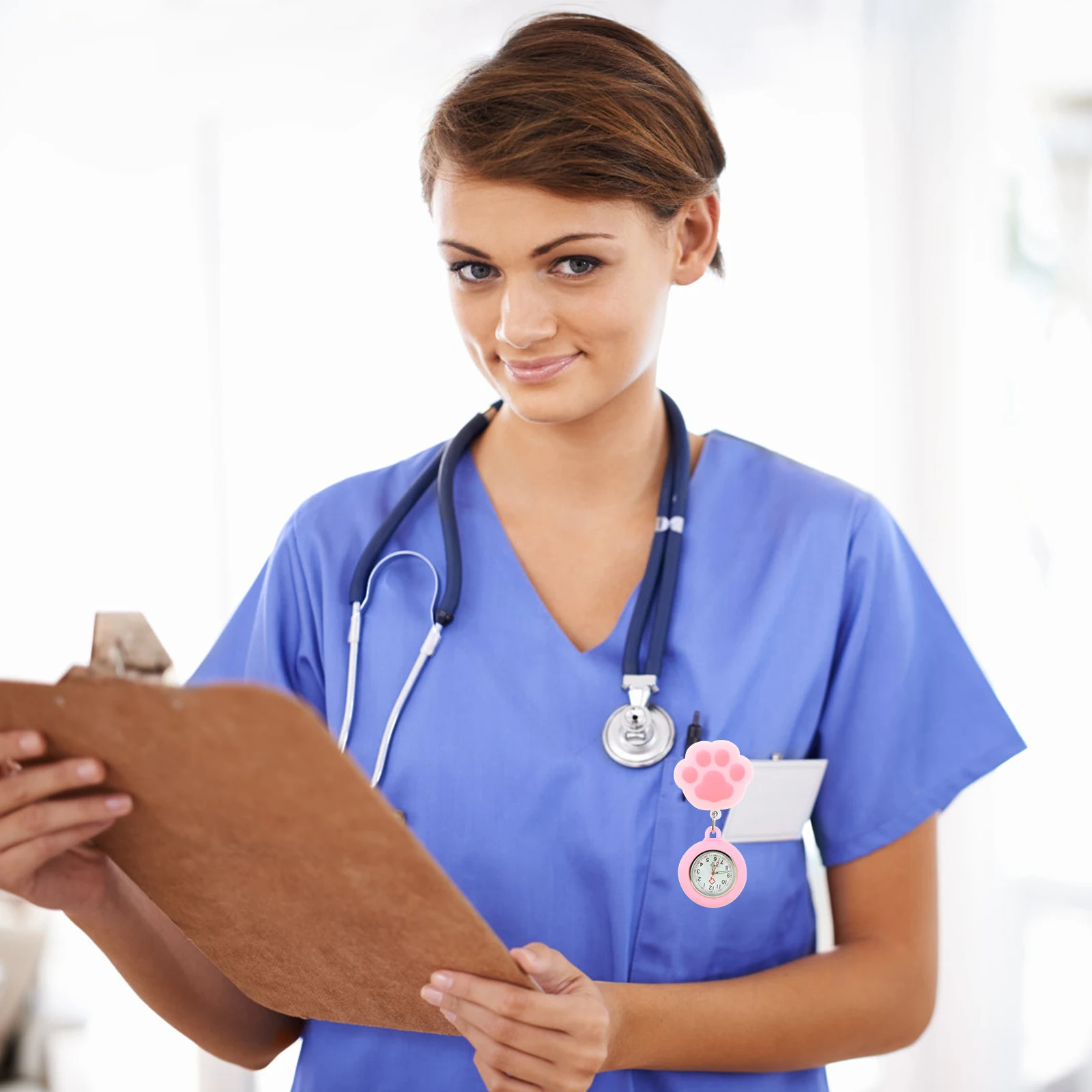 Nurse Watch Pocket Watches Clip on Quartz Luminous Portable Cat Paw Number Rope Durable Safe