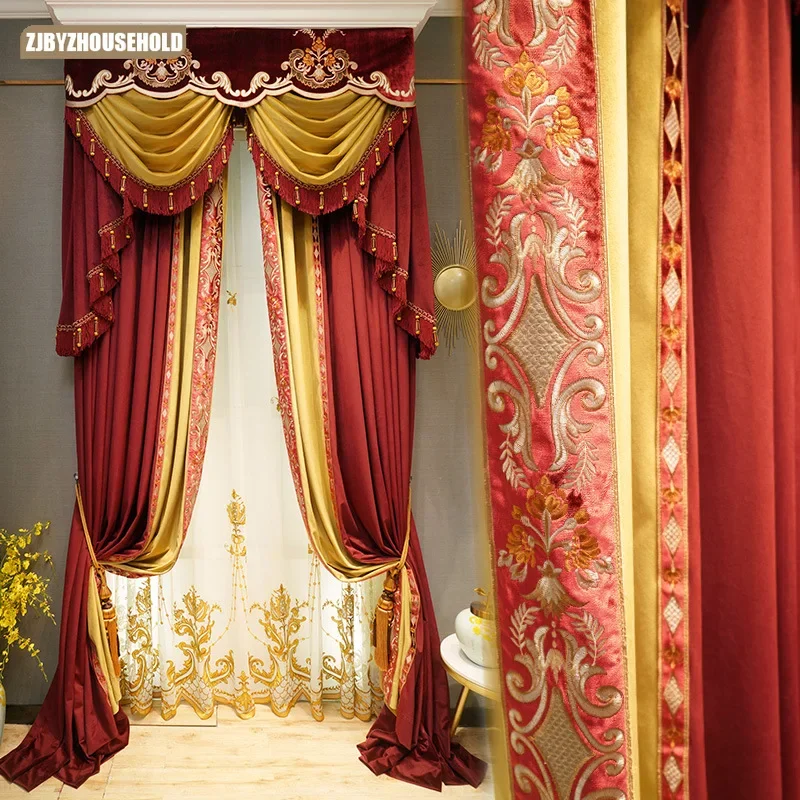 

High-grade Curtains for Living Dining Room Bedroom French European Villa Curtains Velvet Embroidery Embroidered Curtains