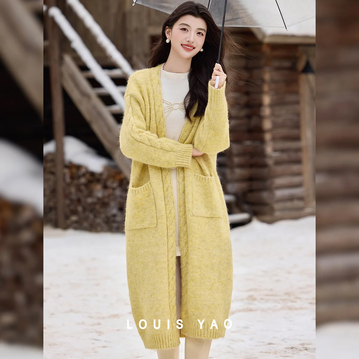 

LOUIS YAO Casual Women's Cardigan 2025 Autumn/Winter Elegant V-neck Long Sweater Simple Fashionable Loose Knitted Jacket