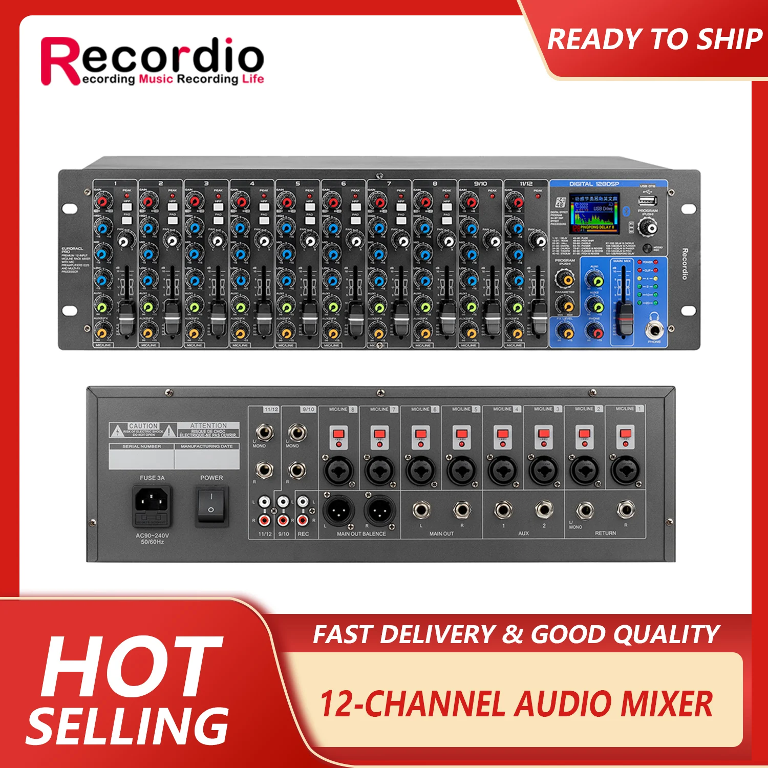 

GAX-QX12 Professional 12 Channel Mixing Console Rack Mounted With Built-in DSP Effects For Home KTV Stage Console Pure Dj Mixer