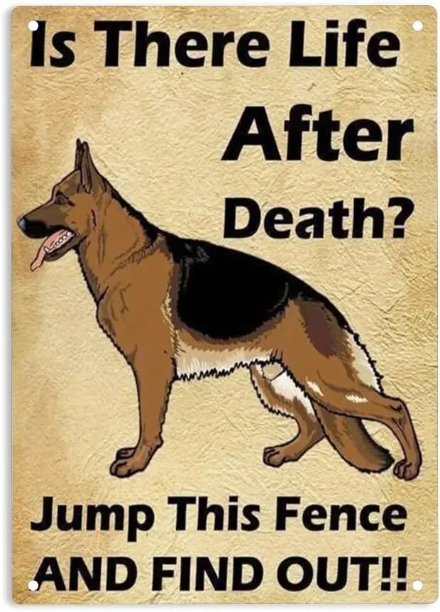 Is There Life after Death Jump This Fence and Find Out Sign Metal Tin Sign, Funny Guard Dog Poster for Home Office Garden Farm P