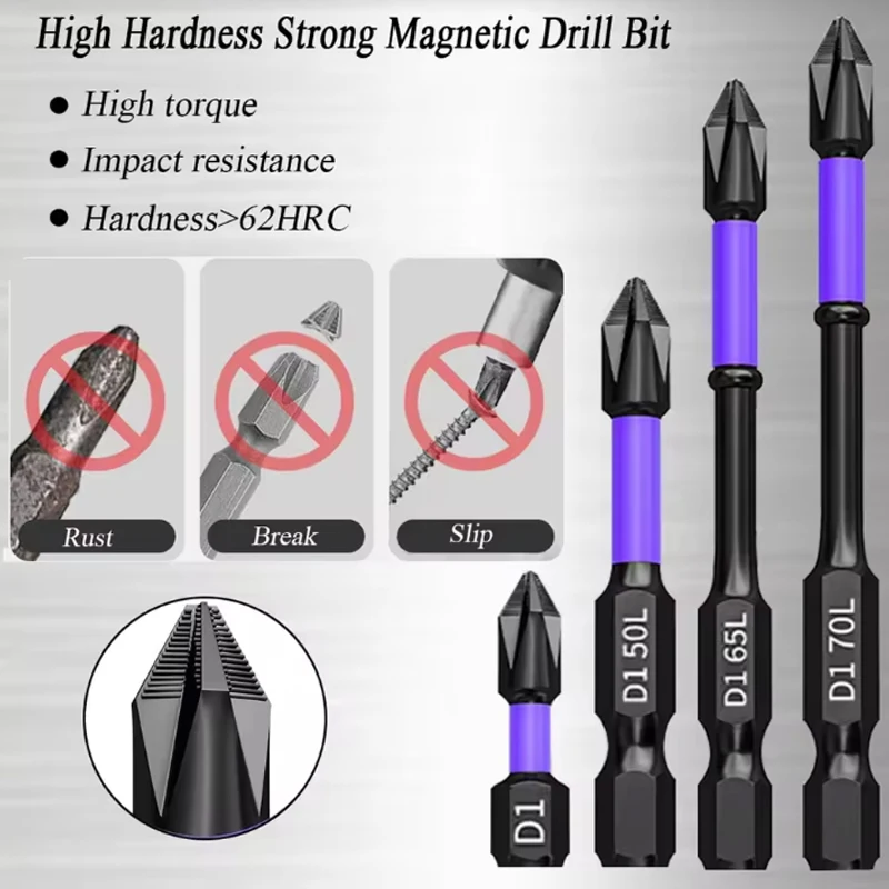

Hexagonal shank alloy steel drill bit for power tools. 5/12 magnetic screwdriver, non-slip and shock-proof Phillips impact drill