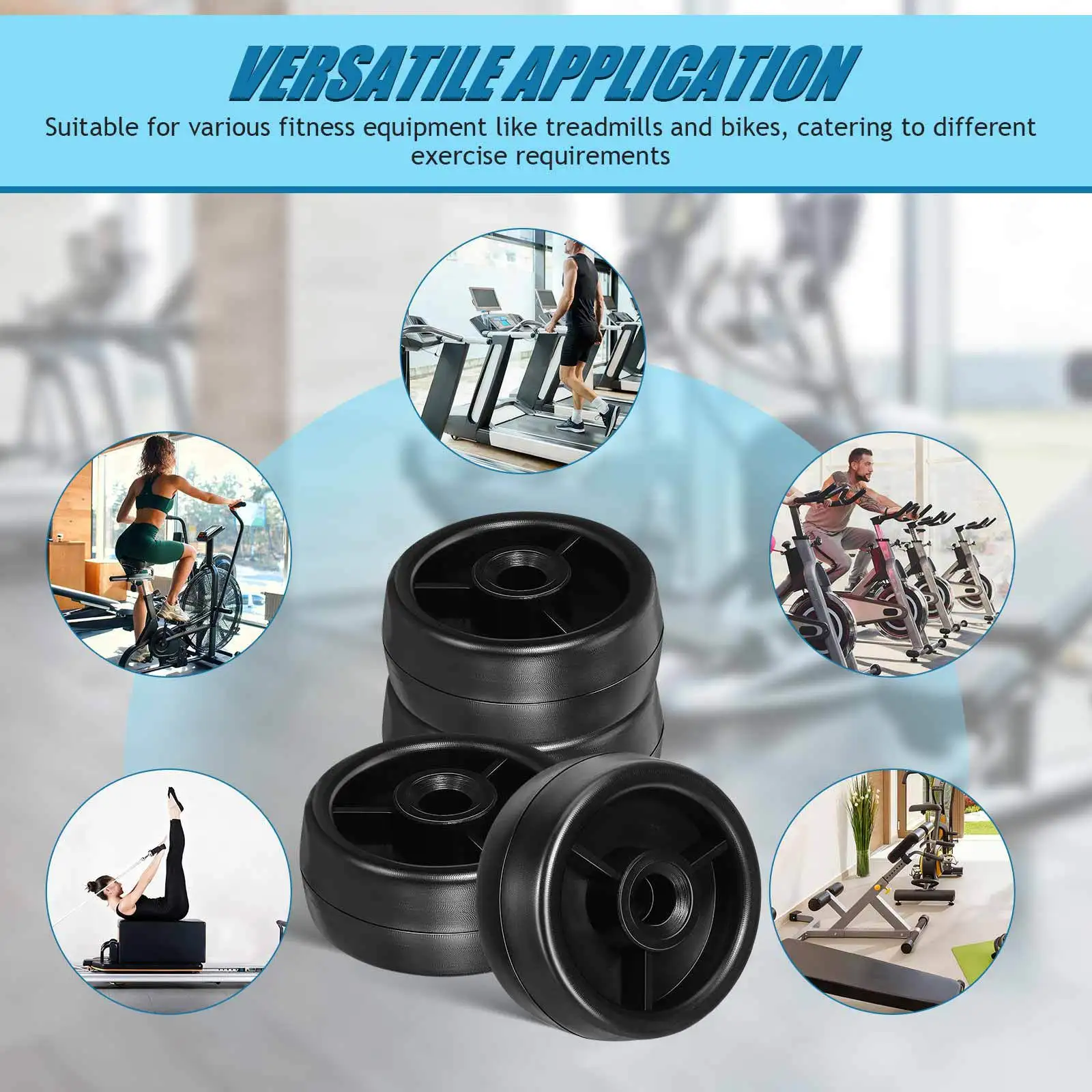 4 قطعة معدات اللياقة البدنية عجلة دوارة عجلة بلاستيكية شديدة التحمل لدراجة ممارسة المشي قطع غيار عالمية لصالة الألعاب الرياضية المنزلية #2