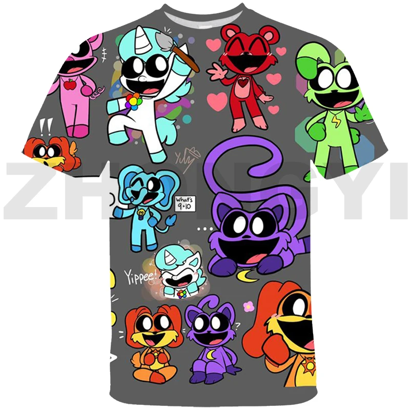 Summer Kids Smiling Critters 3D Print T Shirt Loose Short Sleeve Women Men Streetwear Kawaii Cartoon Tees Parent-child Wear Tops