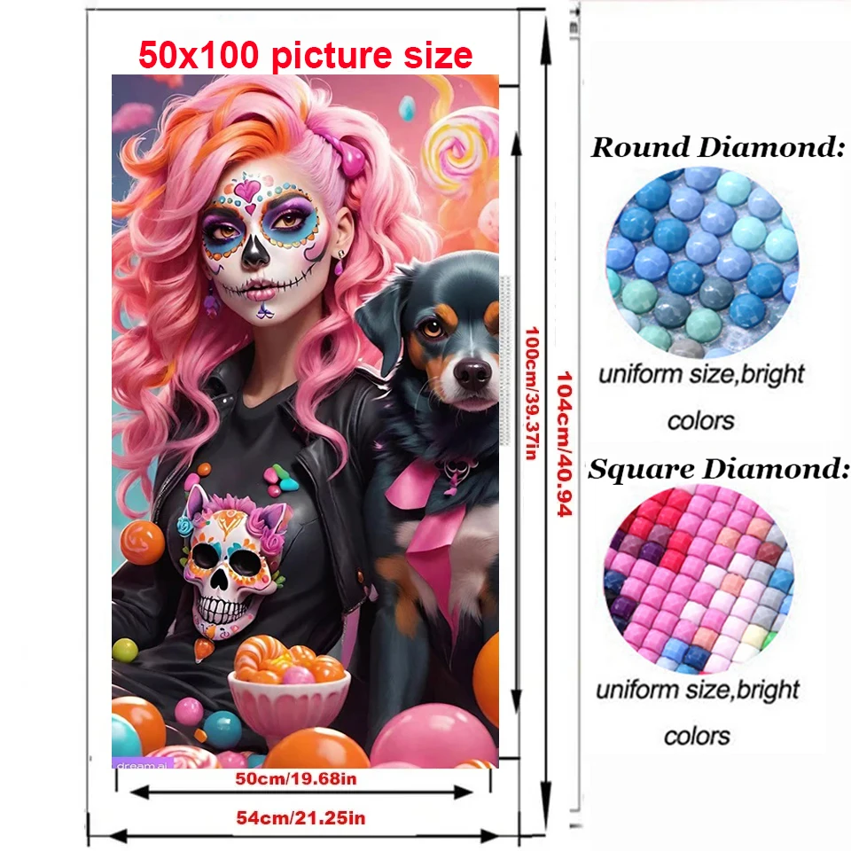 Candy Sugar Skull Woman Diamond Painting Diy Cross Stitch Kits Large ﻿Paintings Full Diamond Mosaic Halloween Art For Home Decor