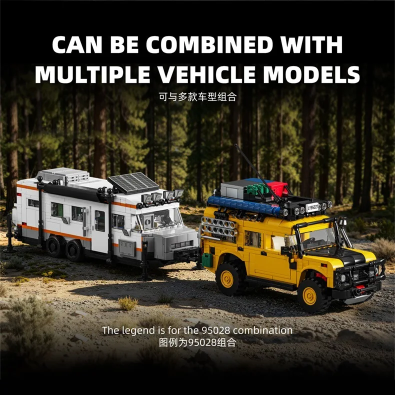 95027 Classic Camping Street Scene Off-Road Building Blocks Travel Trailer Set DIY Assembly Display Kids Toy Gift 800+pcs