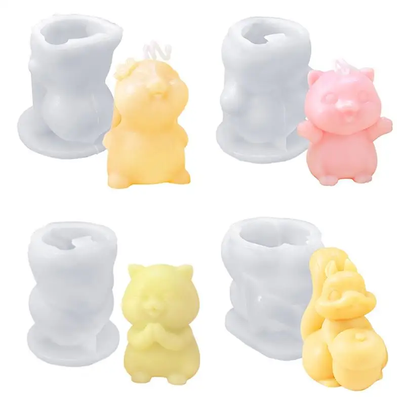 Cartoon Animal Candle Silicone Mold DIY Rabbit Cat Squirrel 3D Animal Aromatherapy Plaster Soap Resin Mold Ornament Home Decor