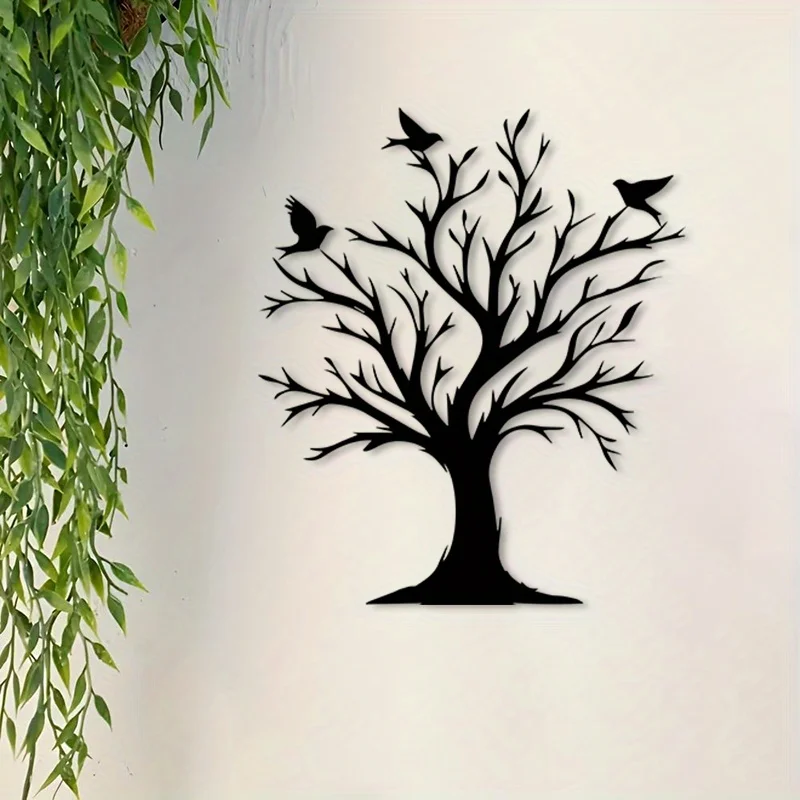 1 peça de Arte de Parede Vintage em Metal Árvore da Vida, Mural de Ferro com Pintura Eletrostática e Pássaros, Decoração de Parede Durável em Ferro para Sala de Estar, Quarto e Ambientes Naturais