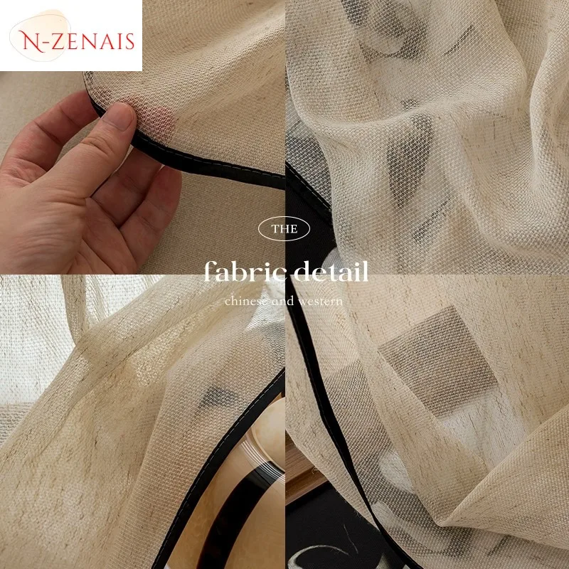 Custom  Size！！Modern Black-edged Cream Linen Atmosphere Elegant Fashion Curtains for Living Dining Room Bedroom Decor Window